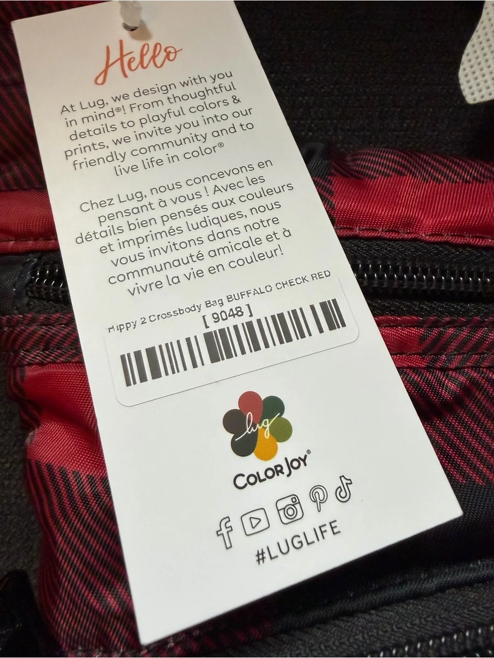 Lug Hippy 2 Crossbody Bag RFID Purse – Buffalo Check Red Black, Gray